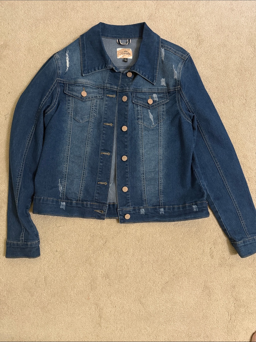 Womens Dark Blue Denim Jacket with minimal distressing